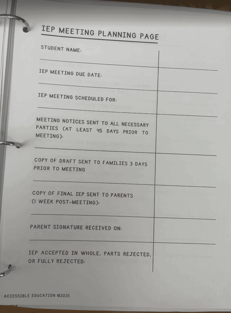 IEP Meeting Planning Sheet