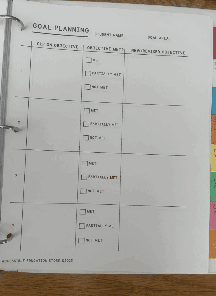 IEP Goal Planning Sheet